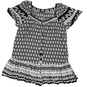 adL Black White Geometric Mini Dress Sz Large Flutter Sleeve Boho Tribal Casual